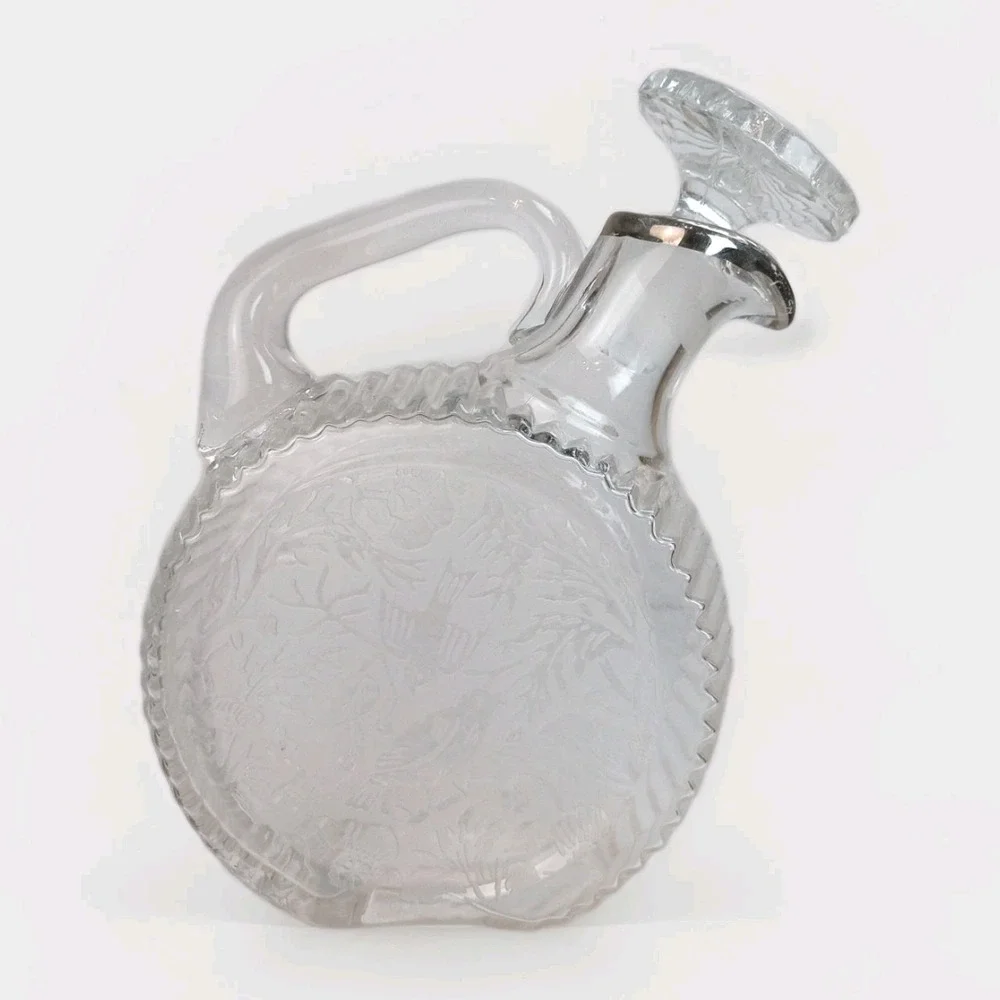 VTG Paden City Etched Spring Orchard and Birds Tilt Cordial Decanter w/Stopper